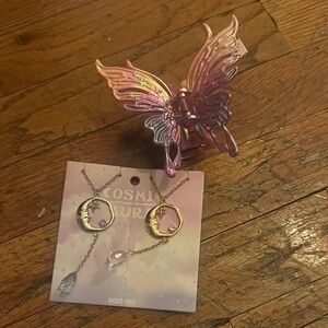 Iridescent Butterfly Hair Clip and Cosmic Aura Necklaces
